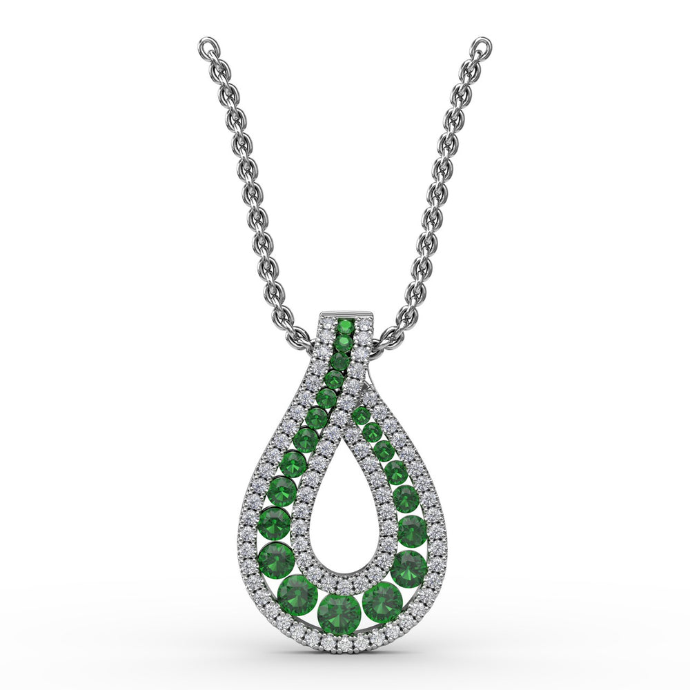 Fana 14k White Gold Infinity Loop Emerald Pendant