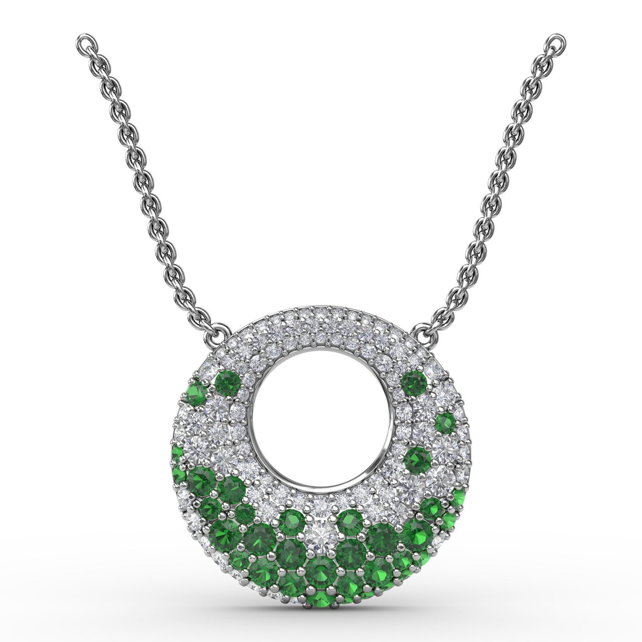 Fana 14K White Gold Circle of Life Emerald Diamond Pendant