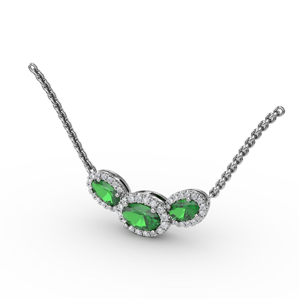 Fana 14k White Gold  Three Stone Oval Pendant