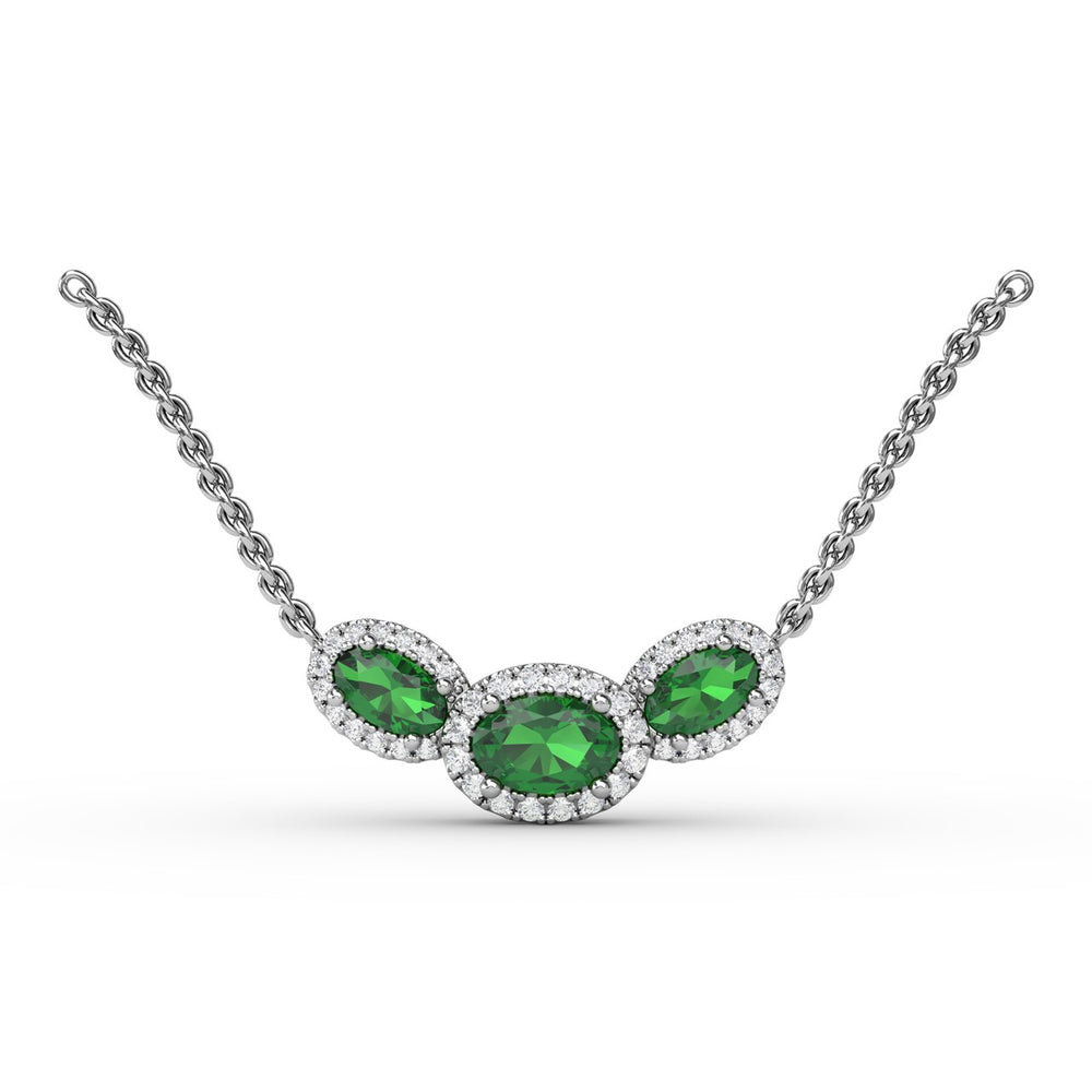Fana 14k White Gold  Three Stone Oval Pendant
