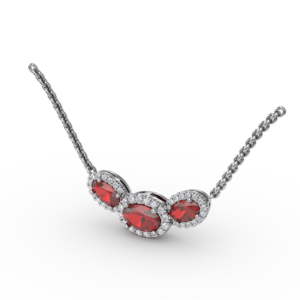 Fana 14k White Gold  Three Stone Oval Pendant