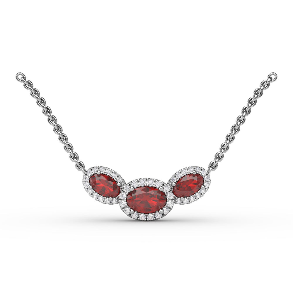 Fana 14k White Gold  Three Stone Oval Pendant