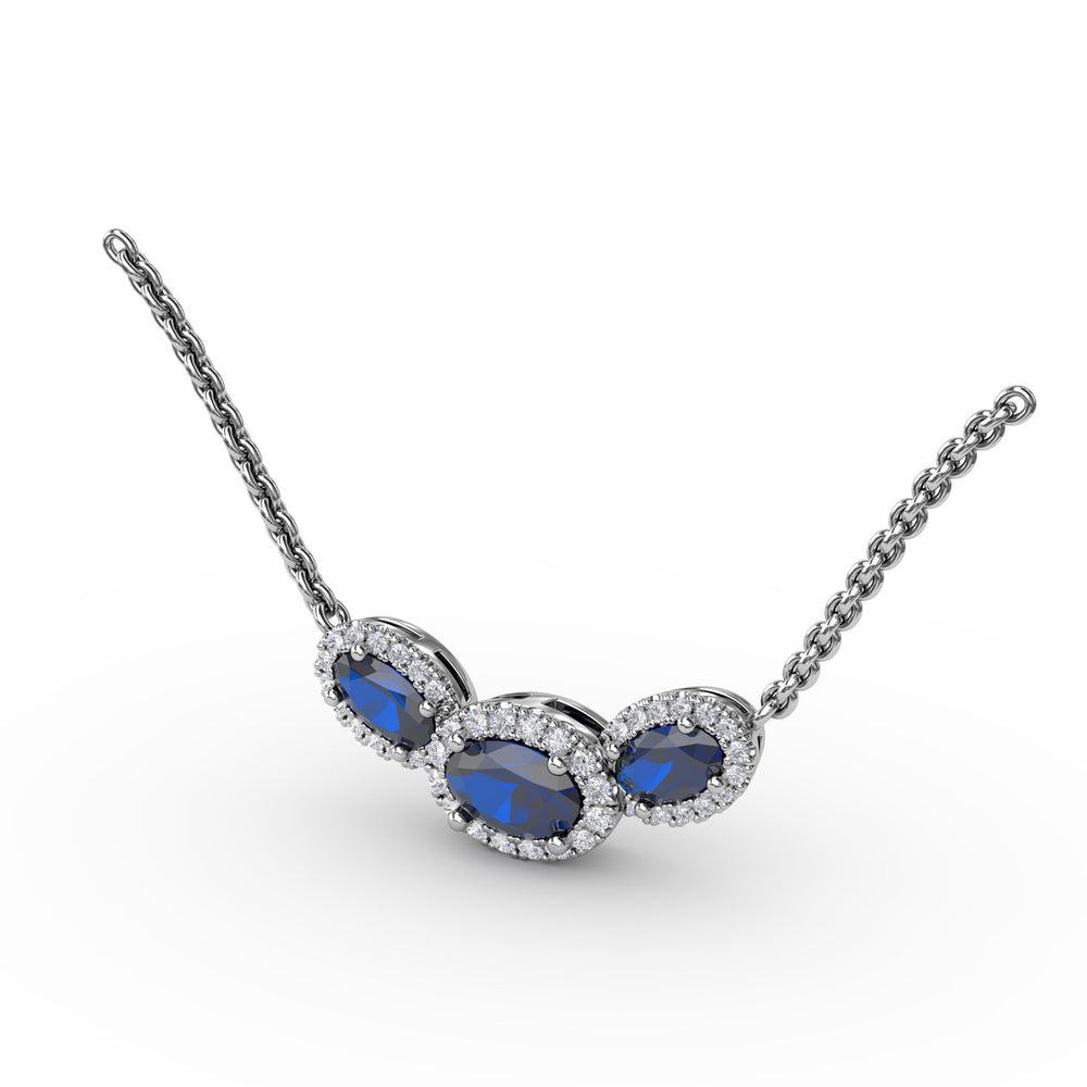 Fana 14k White Gold  Three Stone Oval Pendant