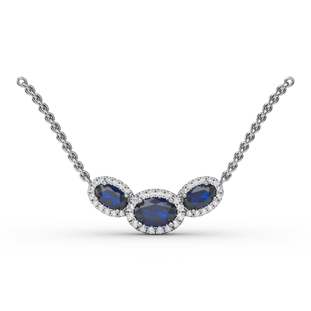 Fana 14k White Gold  Three Stone Oval Pendant