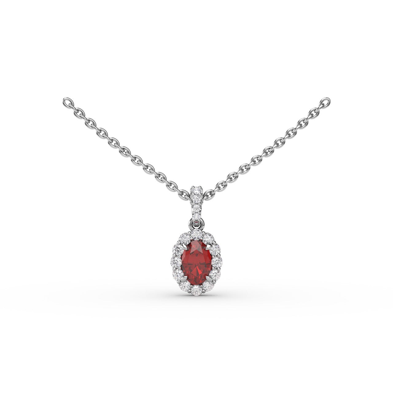 Fana 14K White Gold Ruby Diamond Halo Necklace