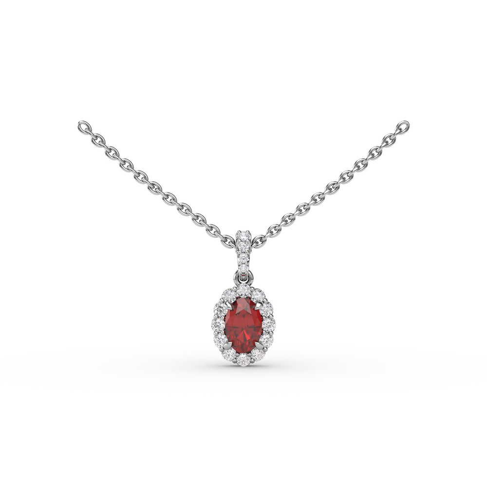 Fana 14k White Gold Ruby and Diamond Halo Necklace