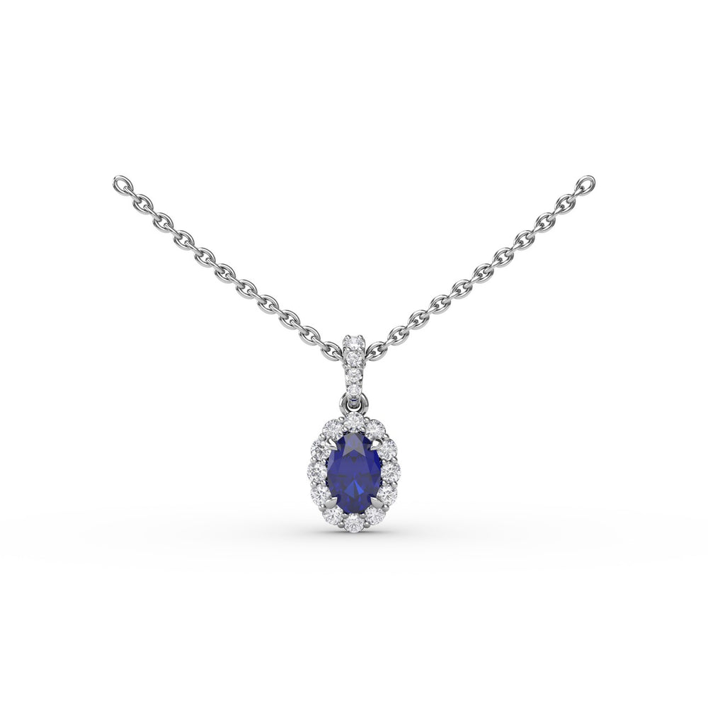 Fana 14k White Gold Sapphire and Diamond Halo Necklace