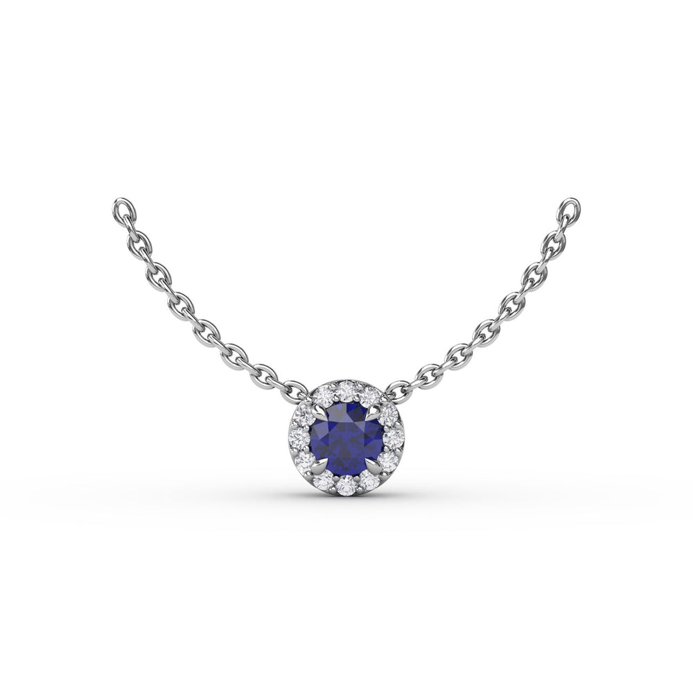 Fana 14k White Gold Classic Sapphire and Diamond Pendant Necklace