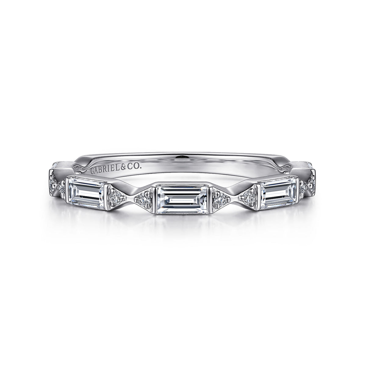 Gabriel & Co. Porta   14K White Gold Bar Set Baguette and Round Diamond Anniversary Band