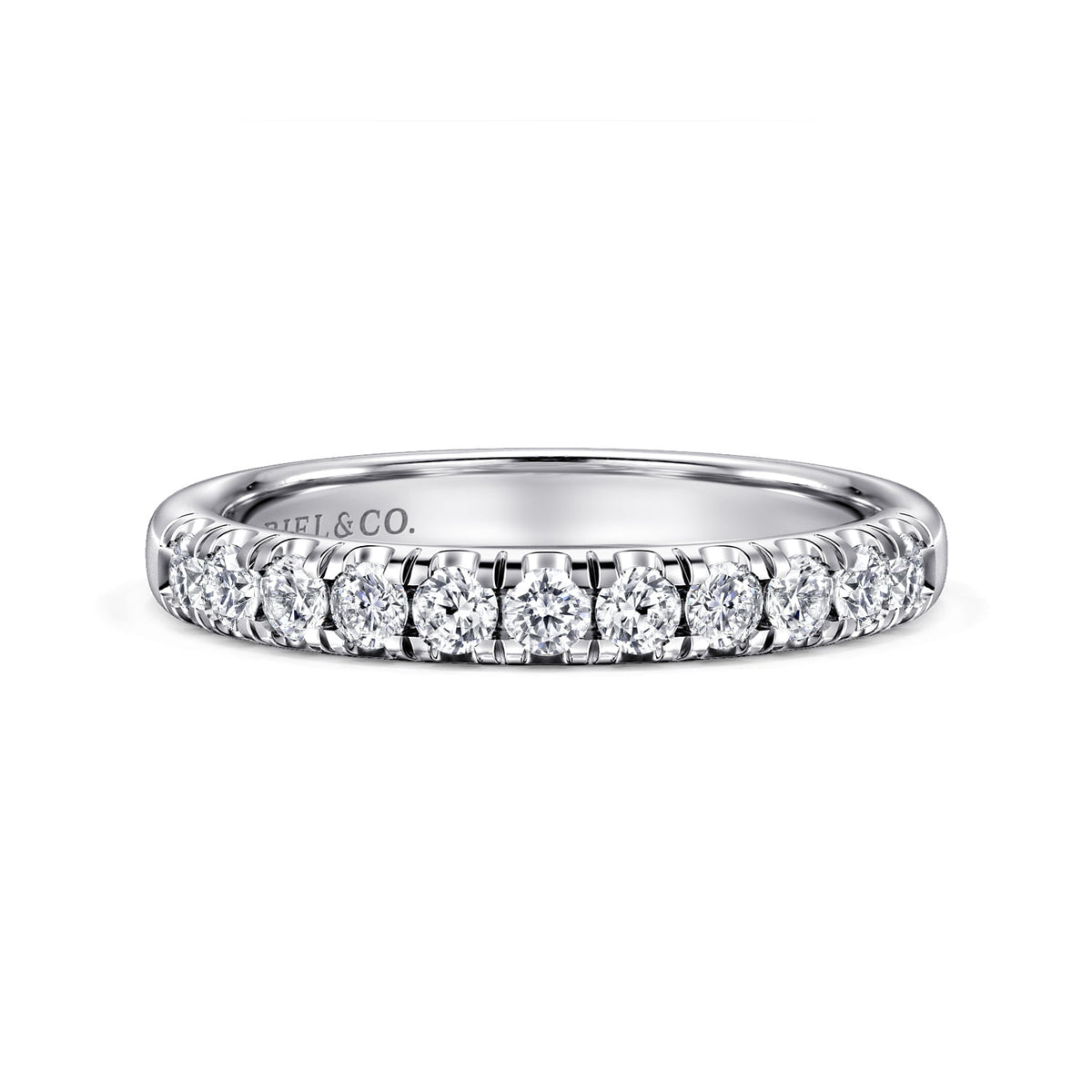 Gabriel & Co. Portofino - 14K White Gold 11 Stone French Pave Diamond Wedding Band