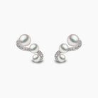 Yoko London Sleek 18k White Gold Akoya Triple Pearl and Diamond Motif Stud Earrings