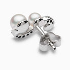 Yoko London Sleek 18k White Gold Akoya Triple Pearl and Diamond Motif Stud Earrings