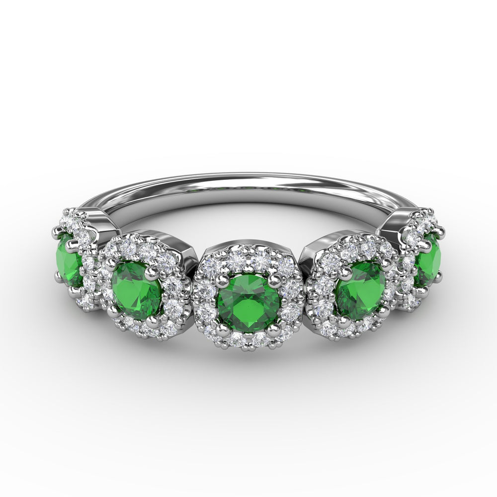 Fana 14k White Gold Blossoming Love Emerald and Diamond Ring