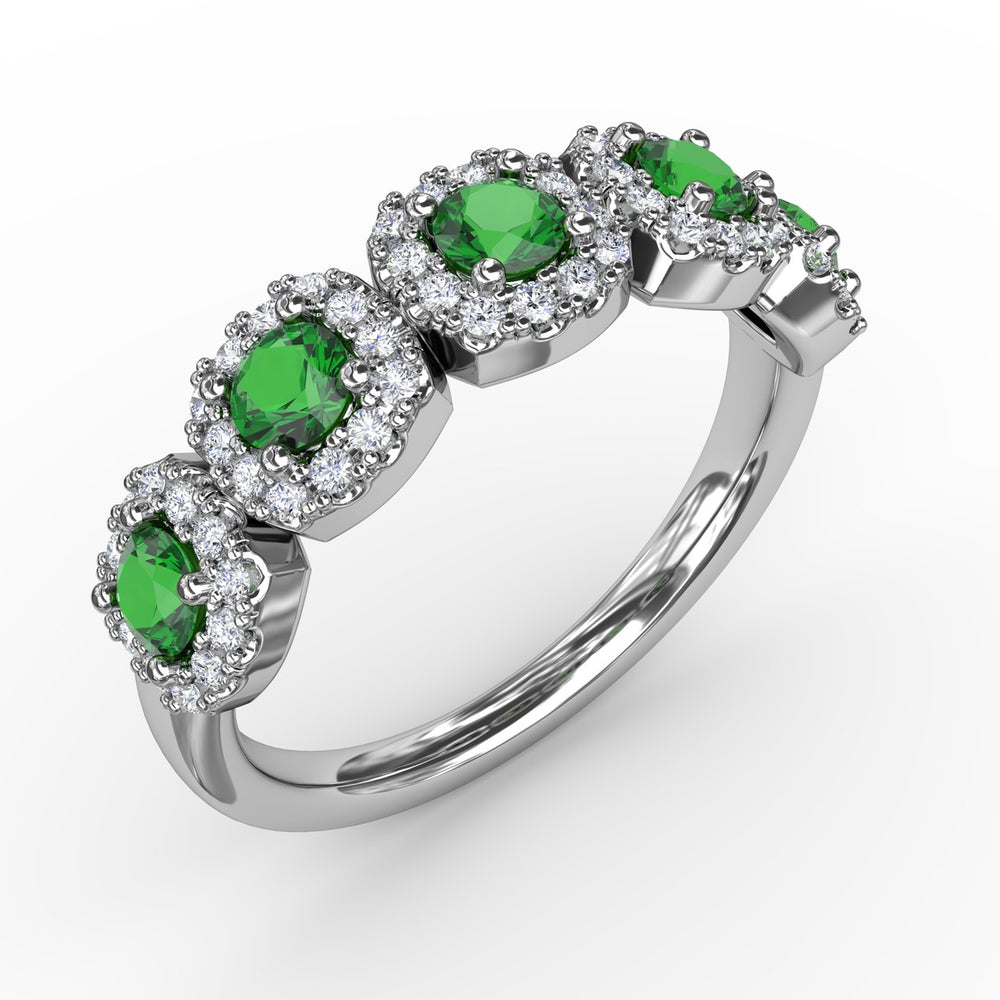 Fana 14k White Gold Blossoming Love Emerald and Diamond Ring
