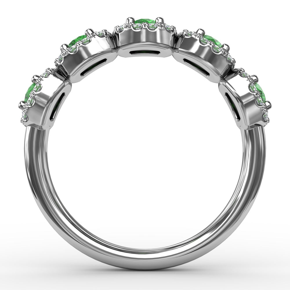 Fana 14k White Gold Blossoming Love Emerald and Diamond Ring