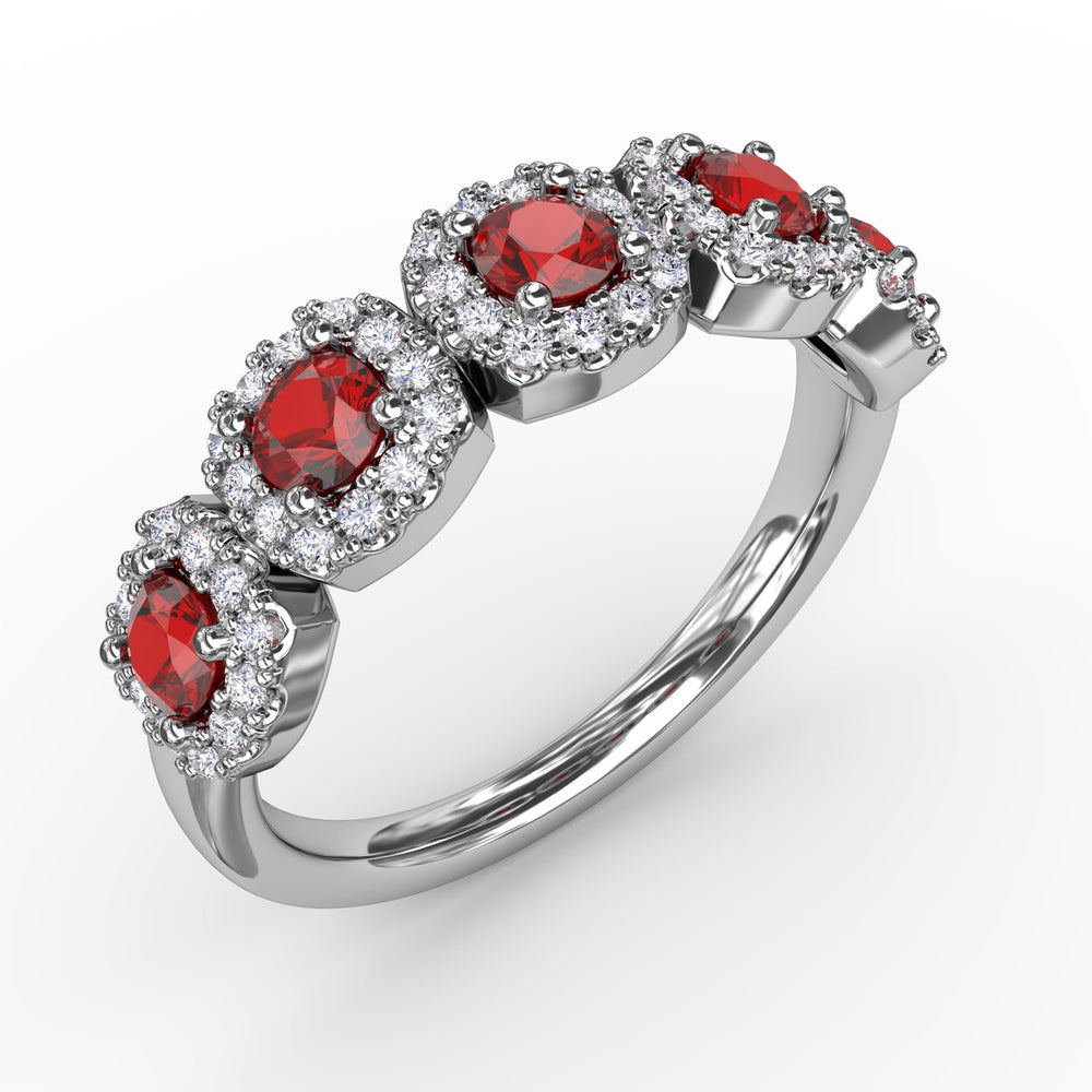 Fana 14k White Gold Blossoming Love Ruby and Diamond Ring
