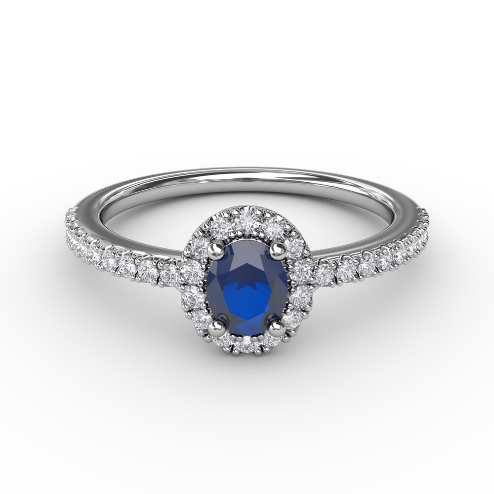 Fana 14k White Gold Classic Halo Sapphire and Diamond Ring