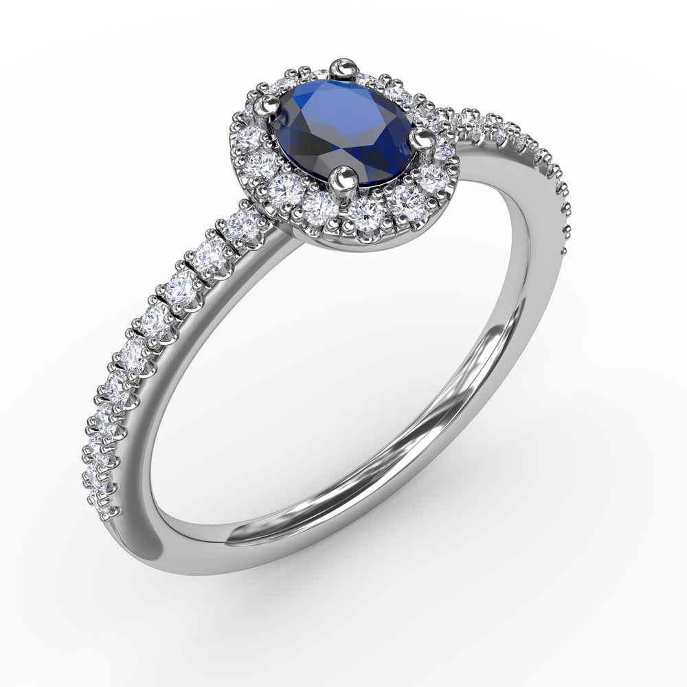 Fana 14k White Gold Classic Halo Sapphire and Diamond Ring