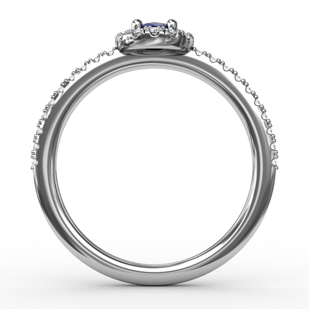 Fana 14k White Gold Classic Halo Sapphire and Diamond Ring