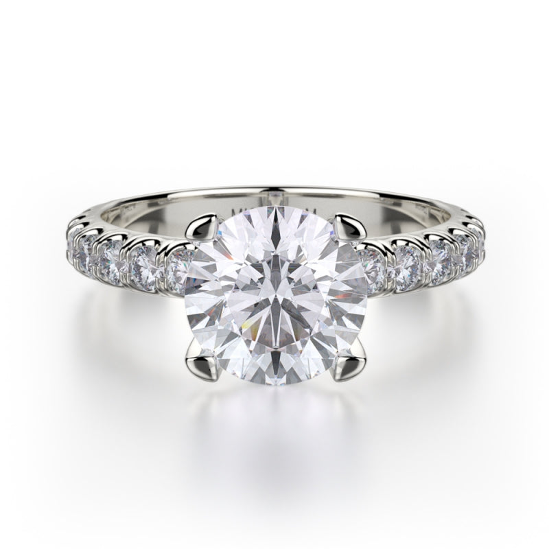 Michael M 18k White Gold Crown Diamond Straight Engagement Ring