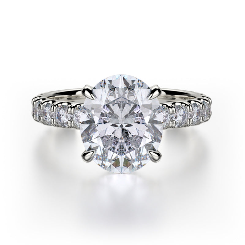 Michael M 18k White Gold Crown Diamond Straight Engagement Ring