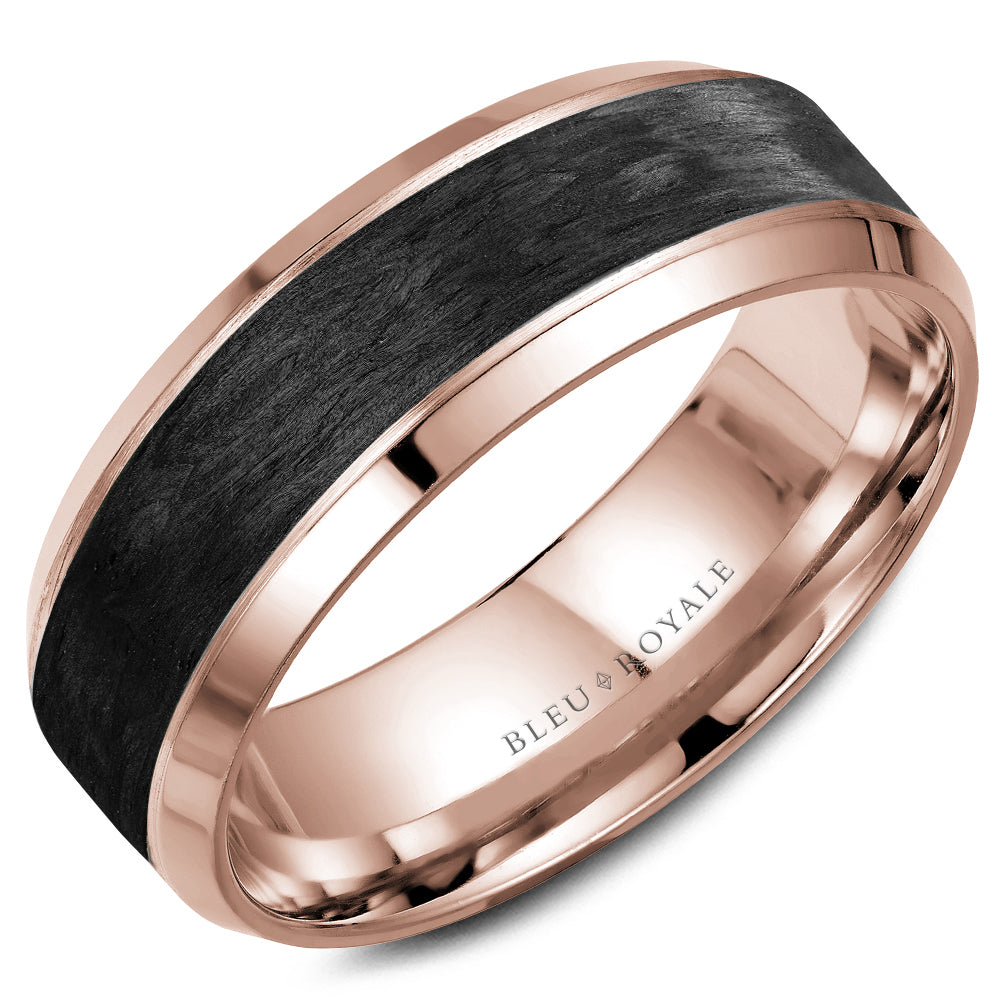 Bleu Royale Distinct Wedding Band 7.50mm 18k Gold & Forged Carbon Fiber