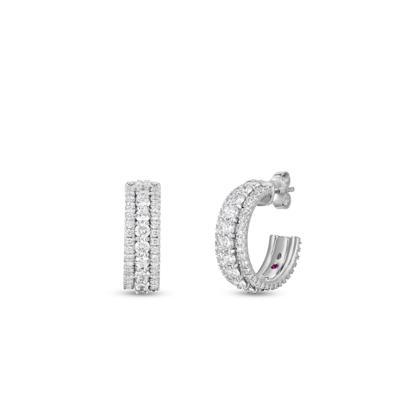 Roberto Coin 18K White Gold Siena Diamond 3 Row Diamond Hoop Earrings
