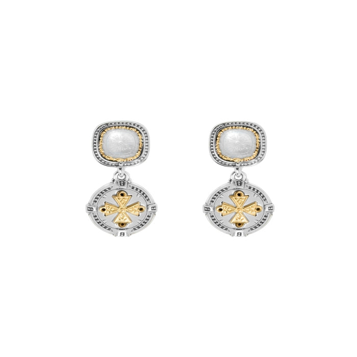 KONSTANTINO STERLING SILVER & 18K GOLD MOTHER OF PEARL DOUBLET EARRINGS