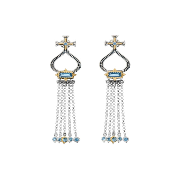 KONSTANTINO STERLING SILVER & 18K GOLD BLUE SPINEL EARRINGS