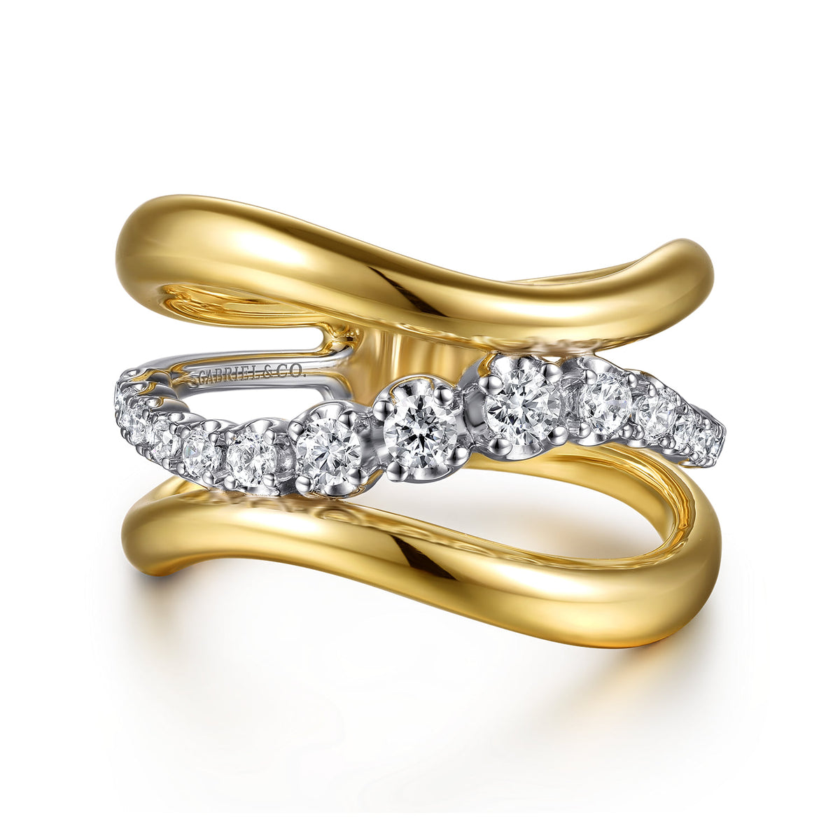Gabriel & Co. Soraya - 14K White Yellow Gold Diamond Wave Wide Band Ring