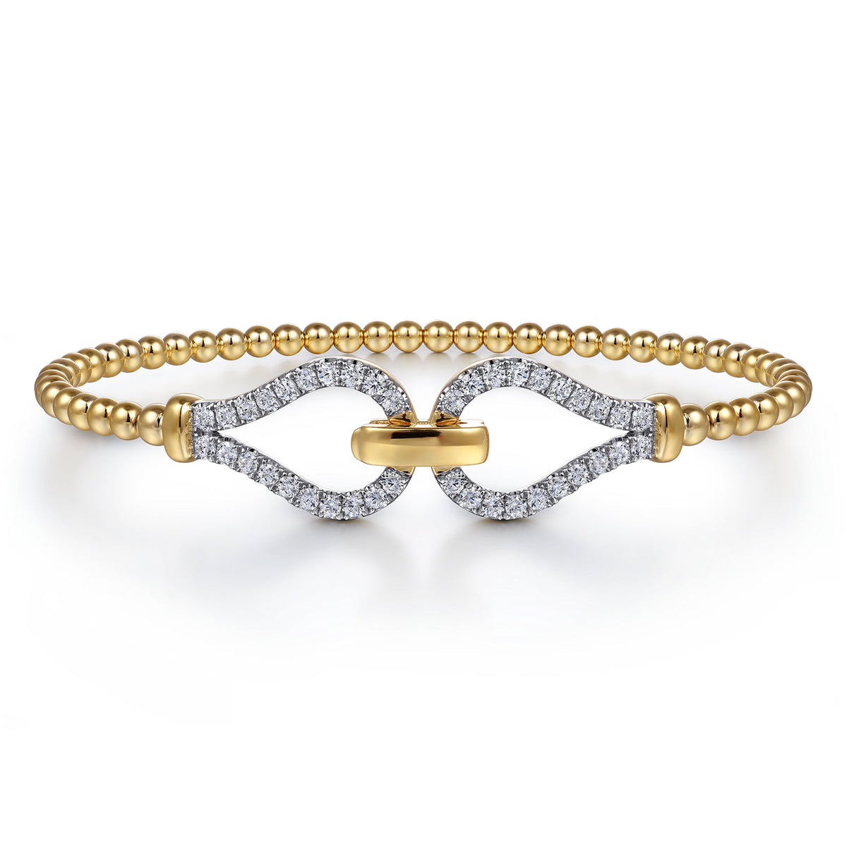 Gabriel & Co. Strides - 14K Yellow Gold Beaded Diamond Closed Stirrup Bangle Bracelet Bujukan