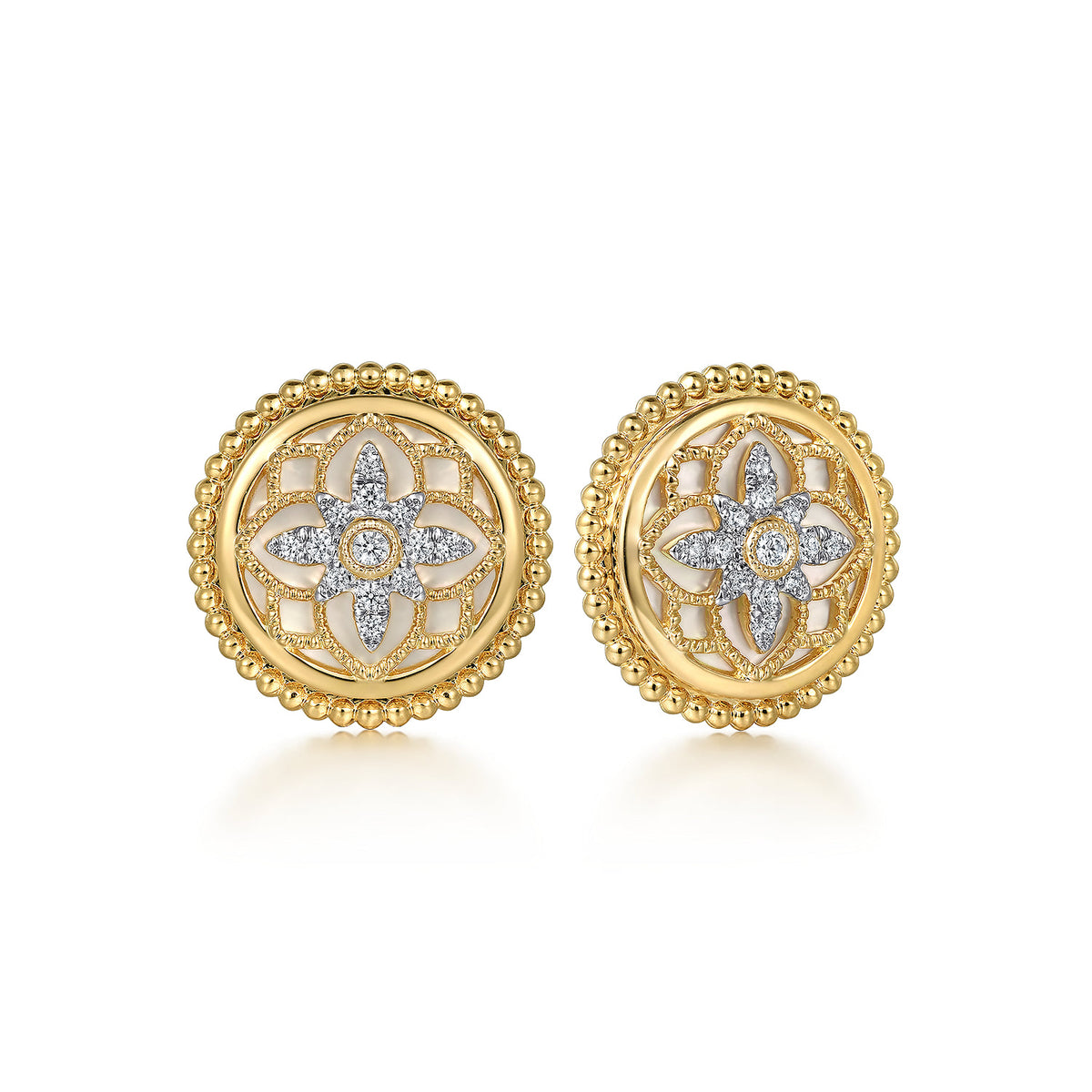 Gabriel & Co. Stud Earrings 14K Yellow Gold Diamond and White Mother of Pearl 0.13ct Bujukan
