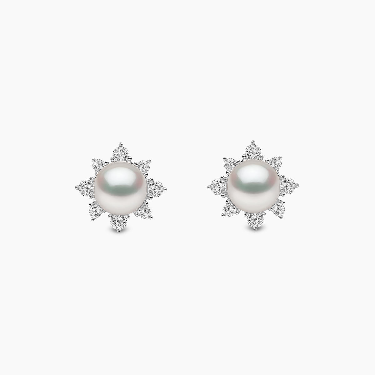Yoko London Trend 18K White Gold Freshwater Pearl and Diamond Star Stud Earrings, TEM0216-7F