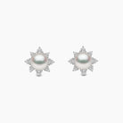 Yoko London Trend 18K White Gold Freshwater Pearl and Diamond Star Stud Earrings, TEM0216-7F