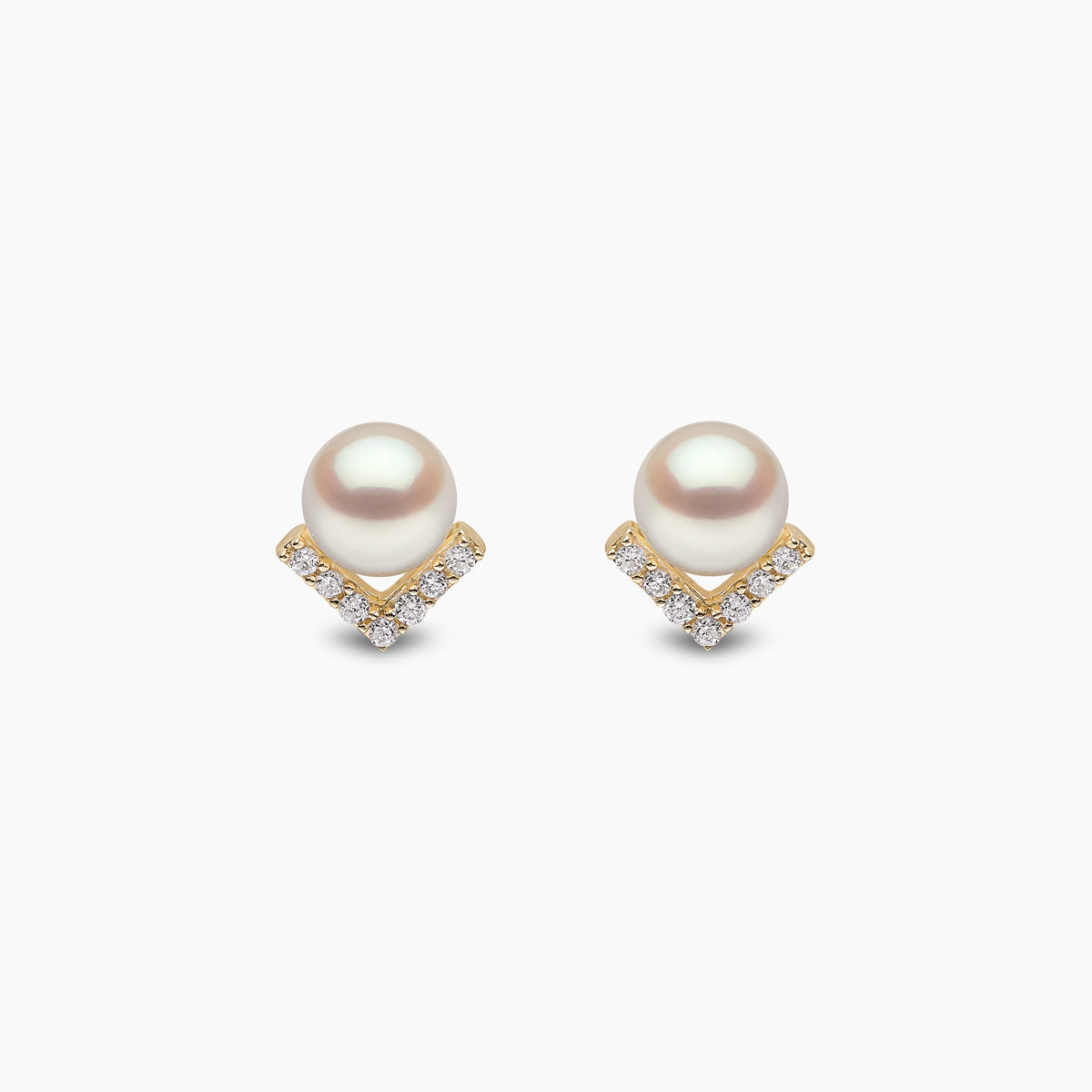 Yoko London Trend 18k Yellow Gold Freshwater Pearl and Diamond V Stud Earrings