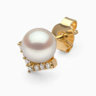 Yoko London Trend 18k Yellow Gold Freshwater Pearl and Diamond V Stud Earrings