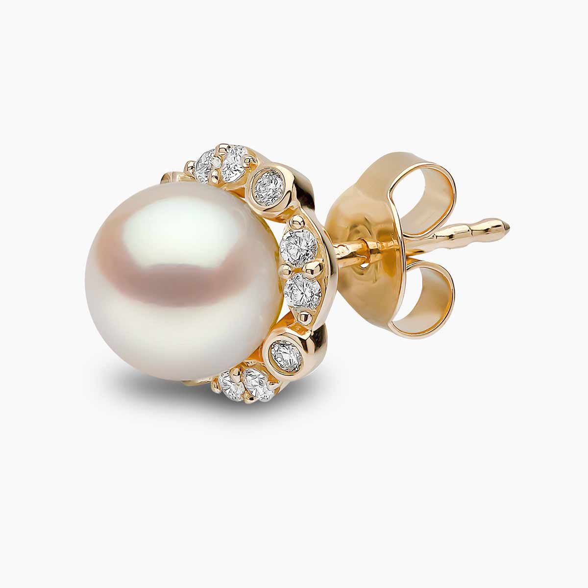 Yoko London Trend 18k Yellow Gold Freshwater Pearl and Multi Diamond Halo Stud Earrings