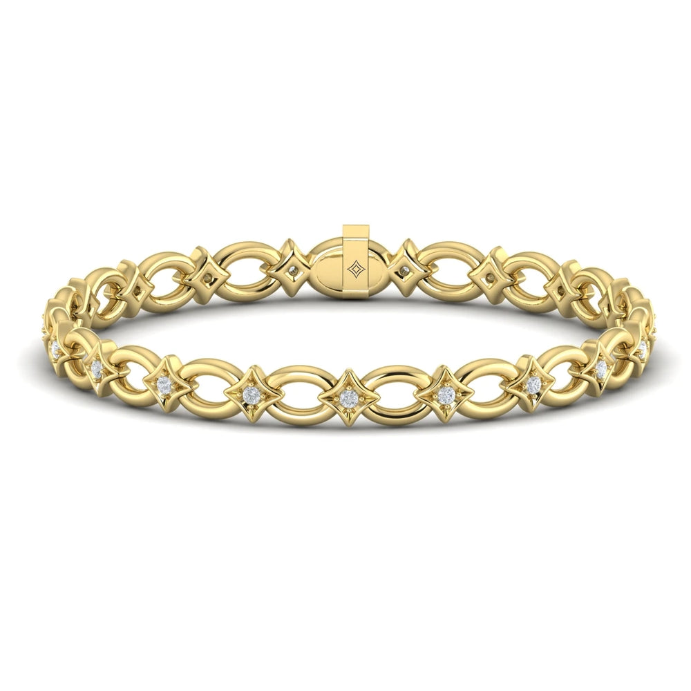 Interlocking Open Circle and Vlora Star Bracelet with Diamonds Yellow Gold