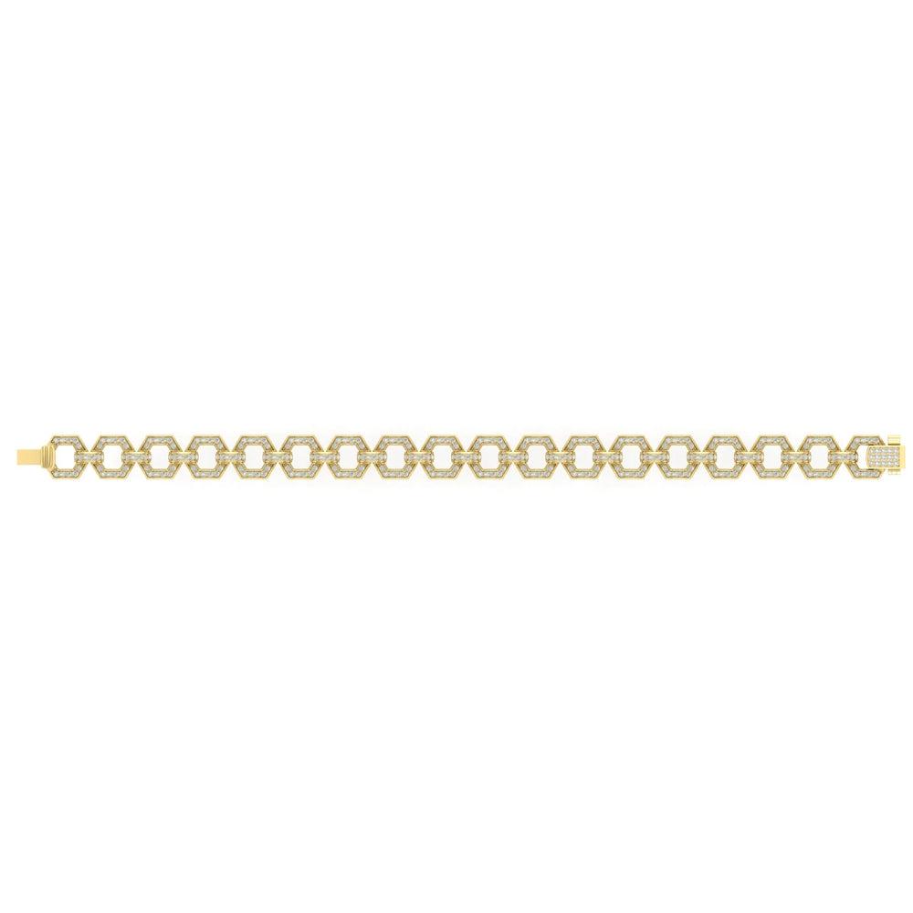 Diamond Open Honeycomb Link Bracelet Yellow Gold