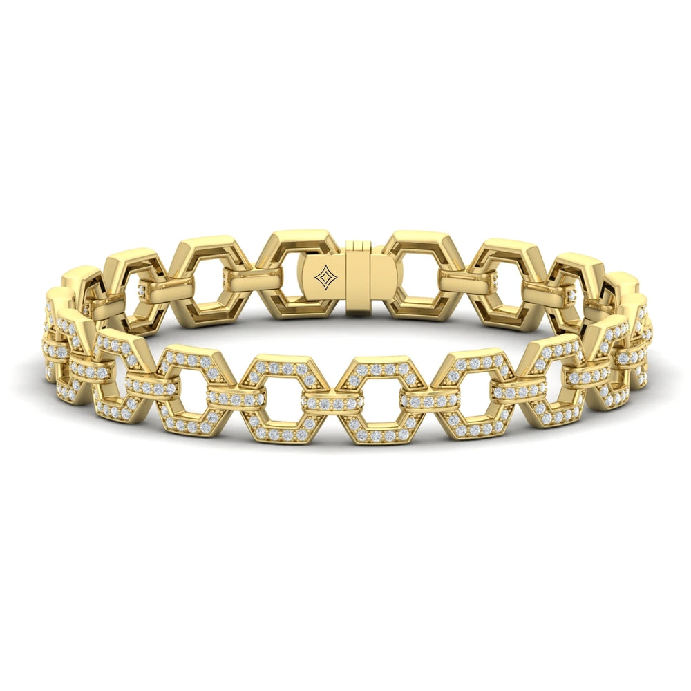 Diamond Open Honeycomb Link Bracelet Yellow Gold
