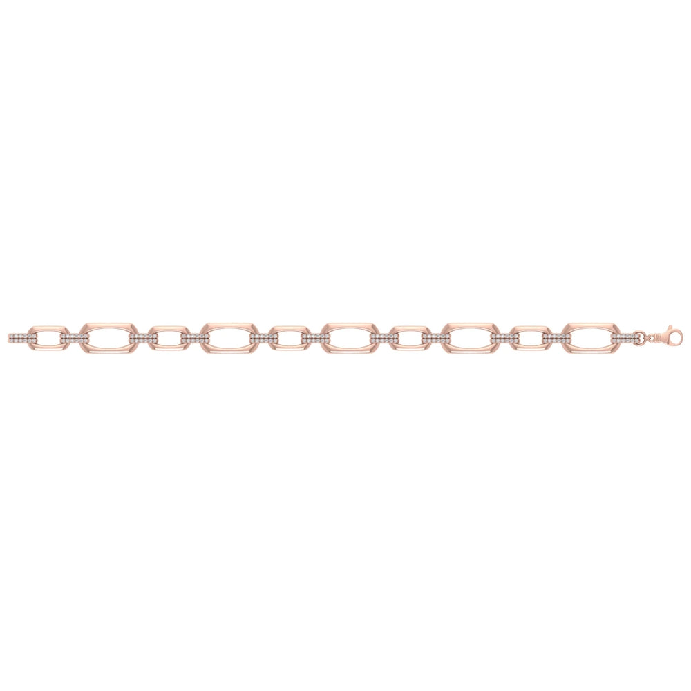 Diamond Accent East West Open Oval Link Bracelet Rose Gold