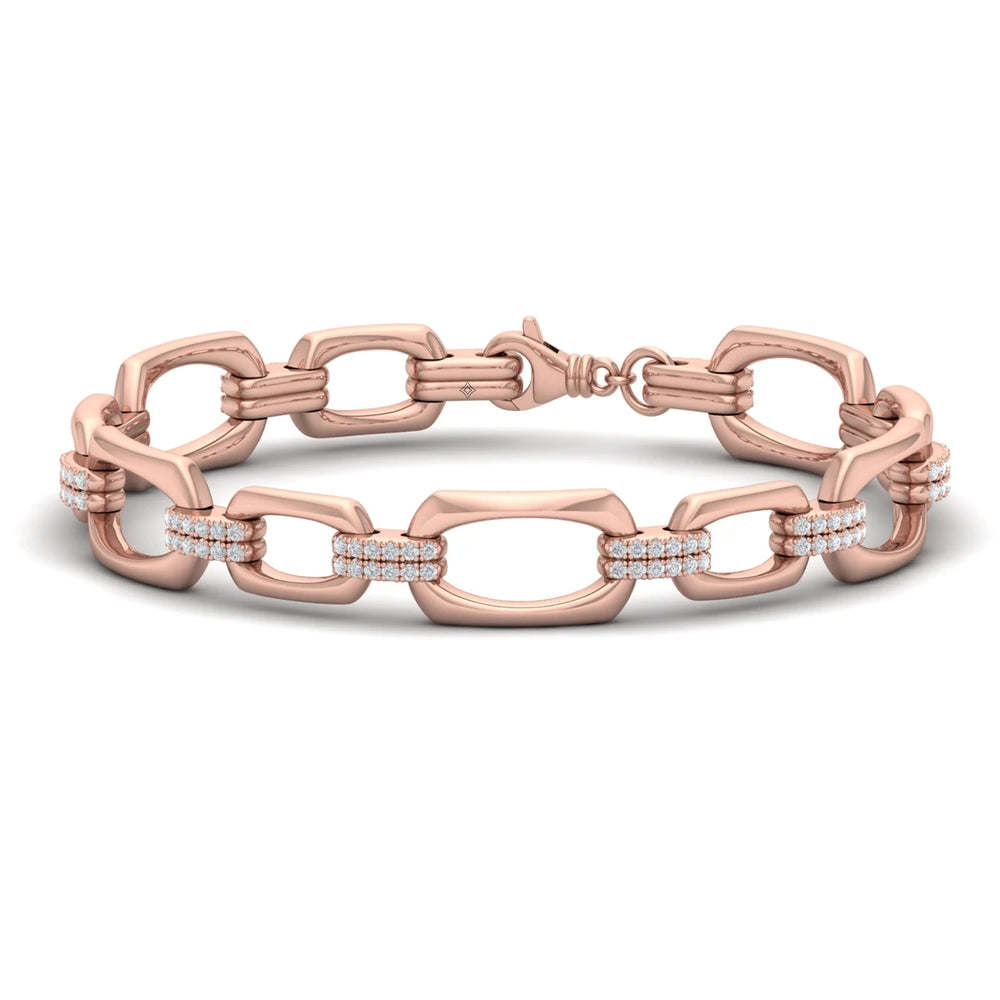 Diamond Accent East West Open Oval Link Bracelet Rose Gold