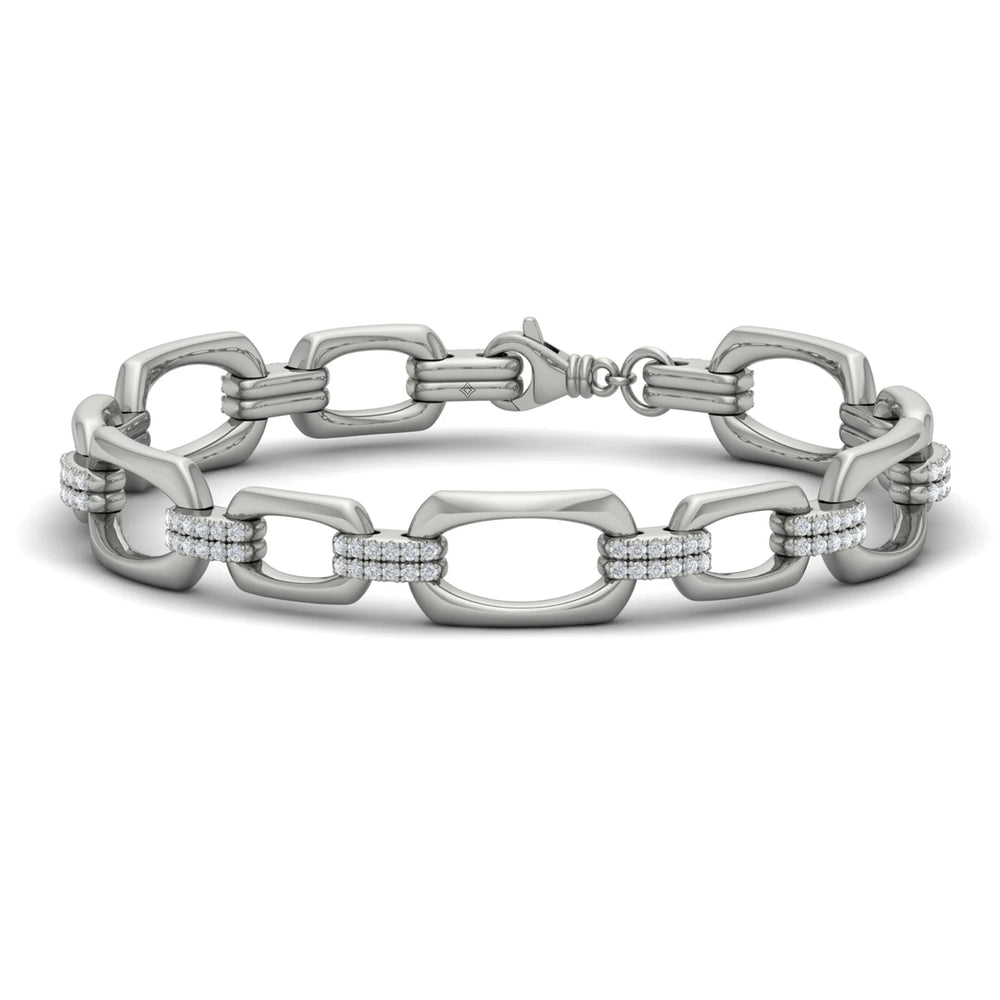 Diamond Accent East West Open Oval Link Bracelet White Gold