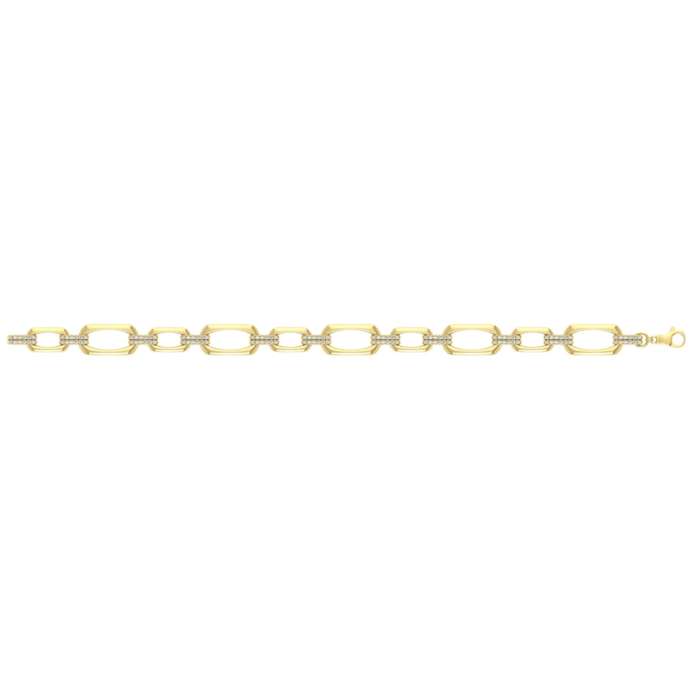 Diamond Accent East West Open Oval Link Bracelet Yellow Gold