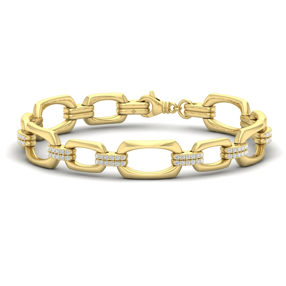 Diamond Accent East West Open Oval Link Bracelet Yellow Gold