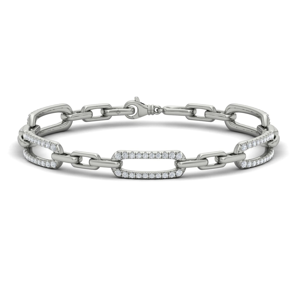 Diamond East West Open Oval Link Bracelet White Gold
