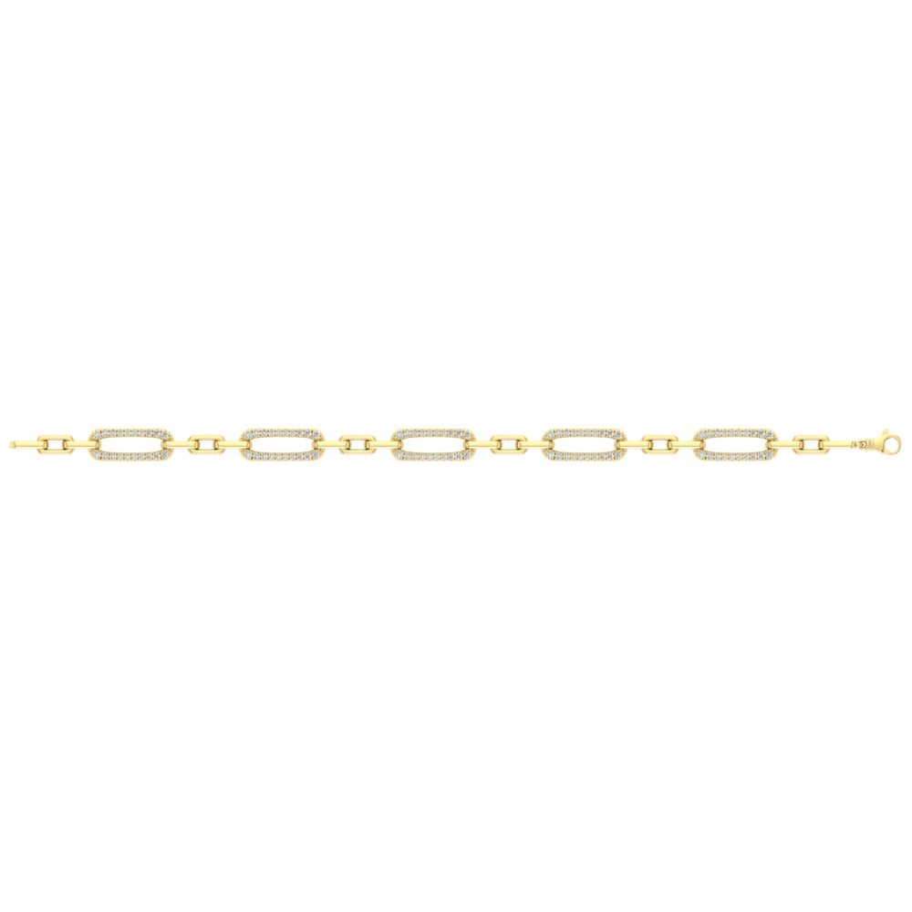 Diamond East West Open Oval Link Bracelet Yellow Gold
