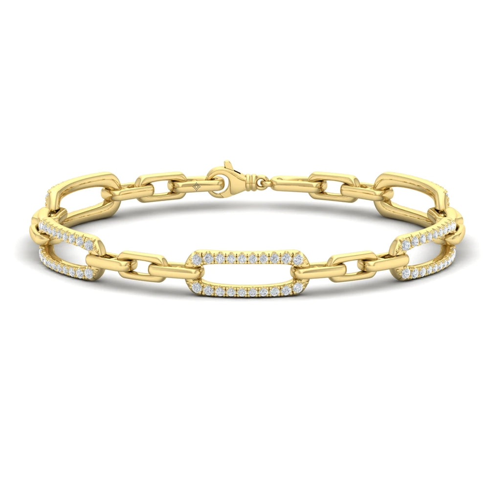 Diamond East West Open Oval Link Bracelet Yellow Gold