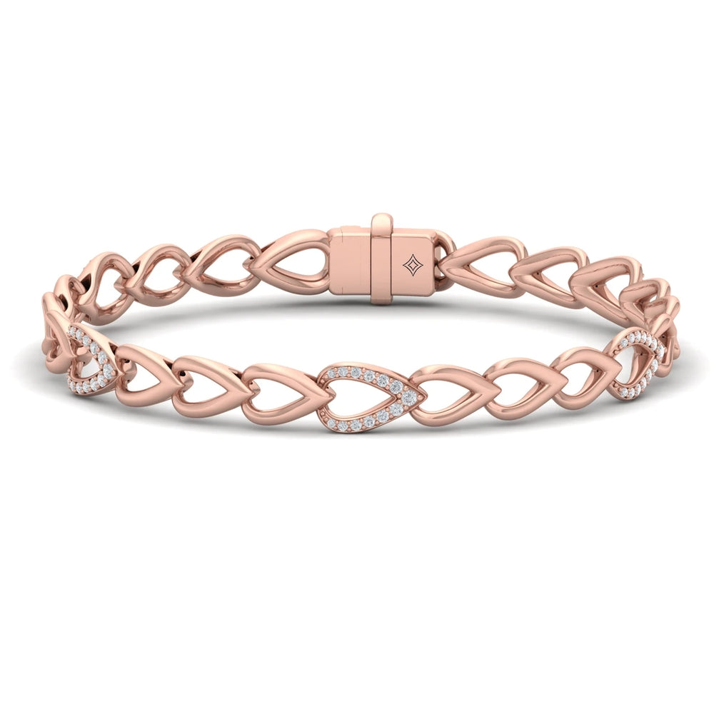 Diamond Open Tear Drop and Multi Tear Drop Link Bracelet Rose Gold