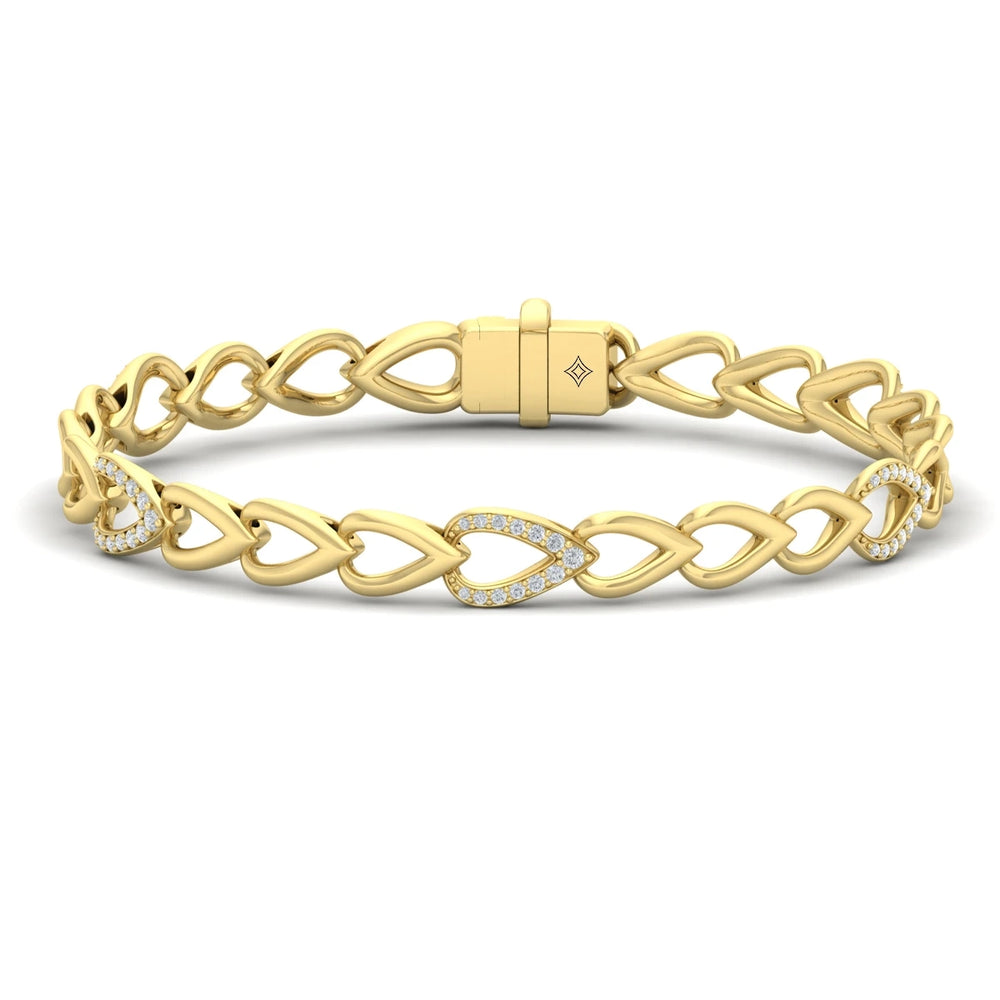 Diamond Open Tear Drop and Multi Tear Drop Link Bracelet Yellow Gold